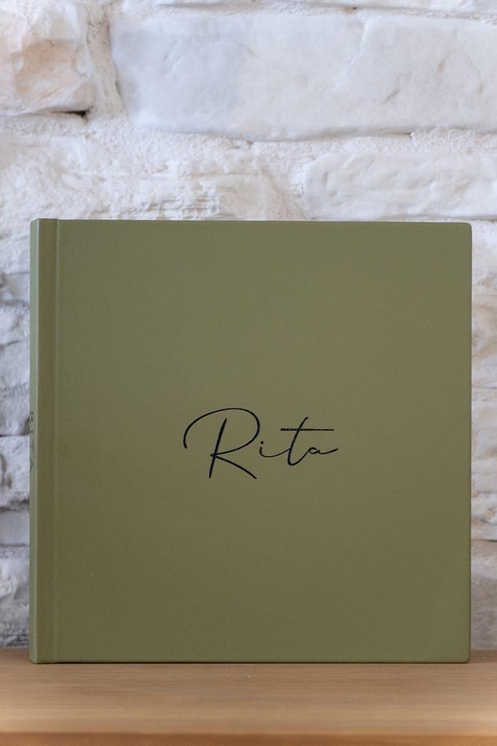 Smooth eco leather cover in sage green.